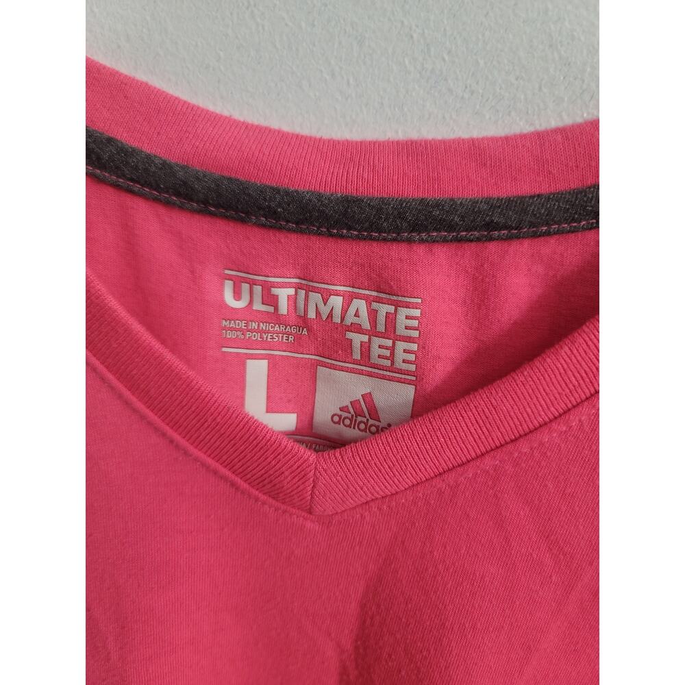 Adidas V-Neck Short Sleeve Pink T-Shirt Womens Size Large - Picture 2 of 4